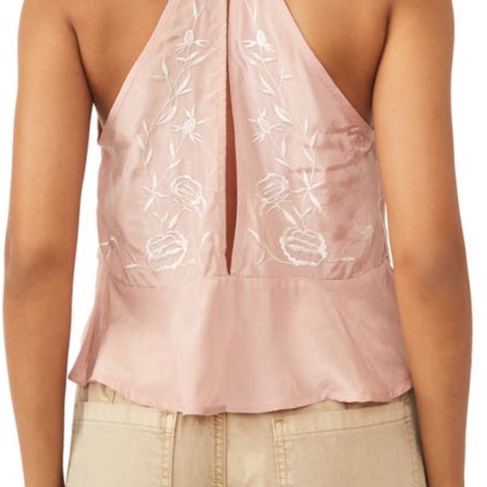 NWT Free People cherry embroidered pink halter top size M